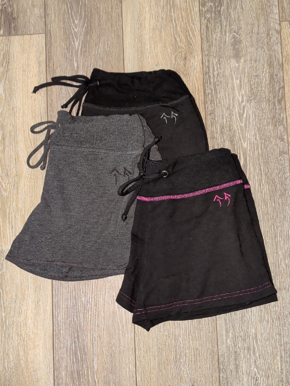 Green Apple Athletic Drawstring Shorts Skorts in Black & Gray Set Of 3